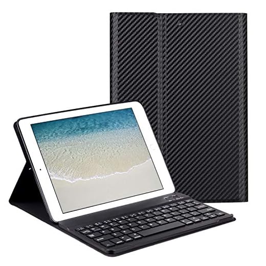 Tangentbordsfodral för nya iPad 2018/2017 9,7 tum/iPad Air/iPad Air 2 – GOOJODOQ [Uppgradering] mjukt TPU-bakstativskydd [Visningsvinkel justerbar] + magnetiskt avtagbart trådlöst Bluetooth V3.0 tangentbord