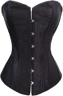Chicastic Black Satin Sexy Strong Boned Corset Lace Up Overbust Bustier Bodyshaper Top - Also White & Red