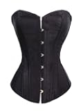 Black Satin Sexy Strong Boned Corset Lace Up Overbust Waist Cincher Bustier Bodyshaper Top - Also White & Red