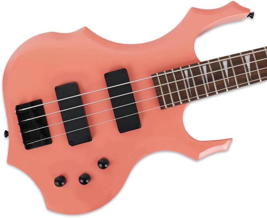 Fojill Cool Shape Full Size Electric Bass Guitar 10W Battery Power Bluetooth Amplifier Amp Beginner Starter Kit Set Combo Bundle Accessory Gig Bag,Picks,Capo,Noiselss Cable,Strings (Pink)