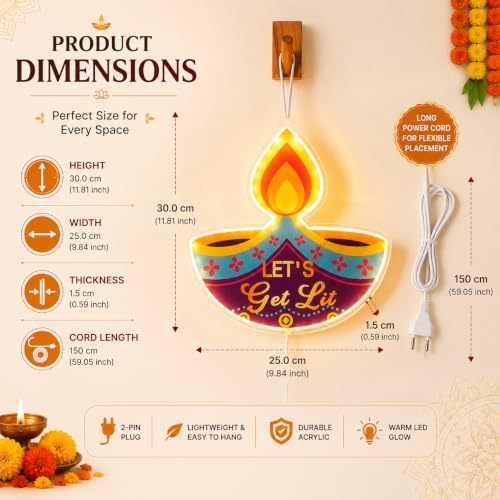 Image of Desidiya Diya LED Hanging Light | Warm White Double-Sided Festival Decor | Double-sided illuminated artwork offers vibrant visibility from both front and back.