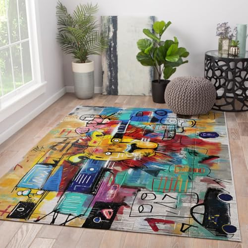 Tapis à poil bas lavable graffiti rue 60x90cm pour salon - 4