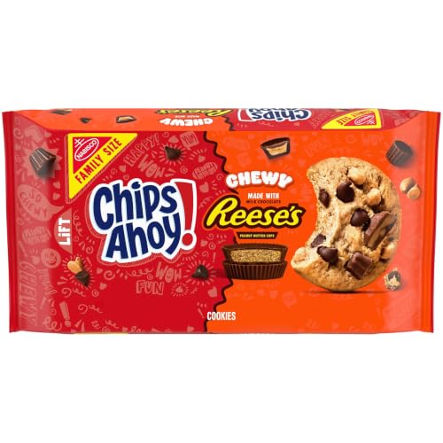 CHIPS AHOY! Chewy Cookies with Reese's Peanut Butter Cups, 14.25 oz | Fudgy Chocolate Chip Cookies, Family Size, Certified Kosher Deal