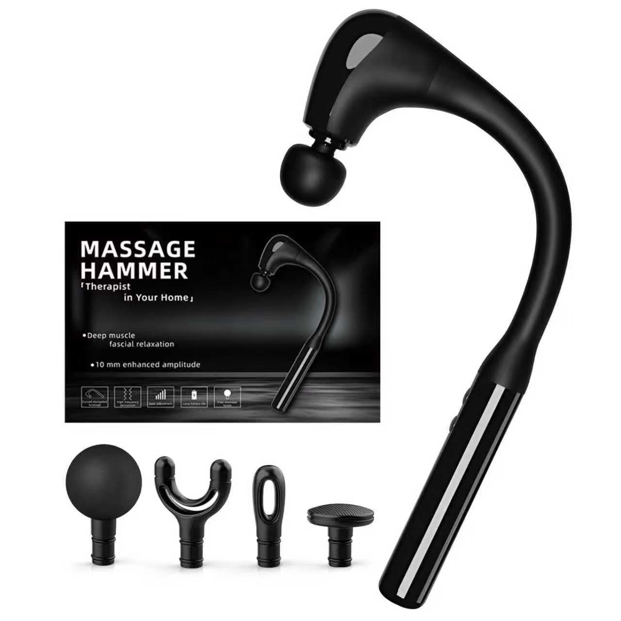 Pistola de masaje con mango de extensión mejorado, pistola de masaje de 10 mm de tejido profundo, 4 cabezales de masaje y 5 niveles de velocidad, masajeador de espalda, músculos, cuello