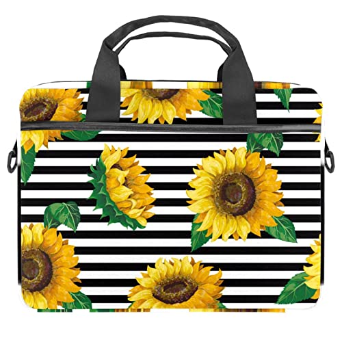 Sacoche bandoulière ordinateur portable au design floral bleu et jaune rayé de 28x36.8 cm