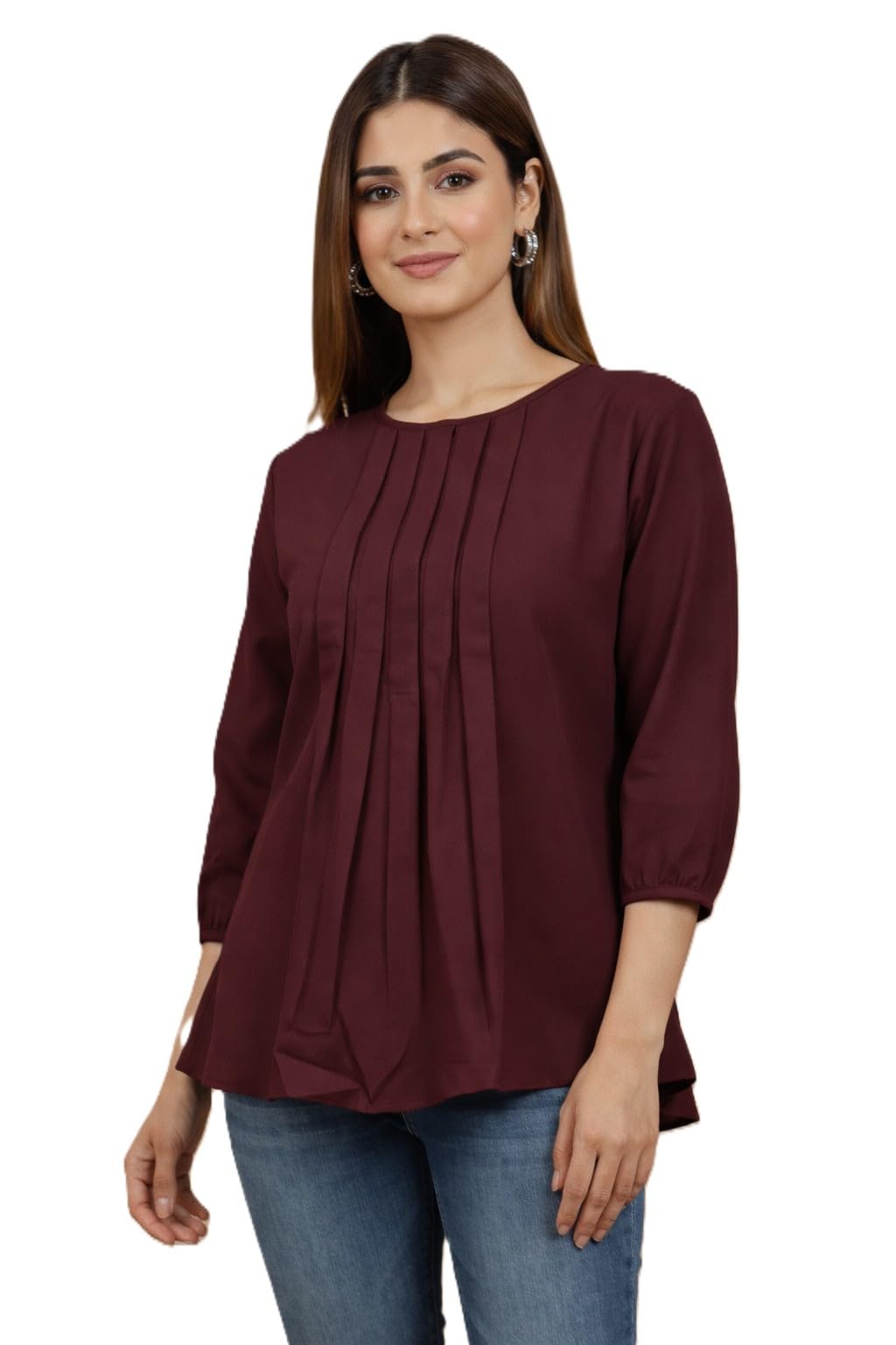 Flying Machine Women Rayon Slub Solid Round Neck Regular Fit Top | Lightweight & Breathable | Casual Wear & Office Wear in neutral