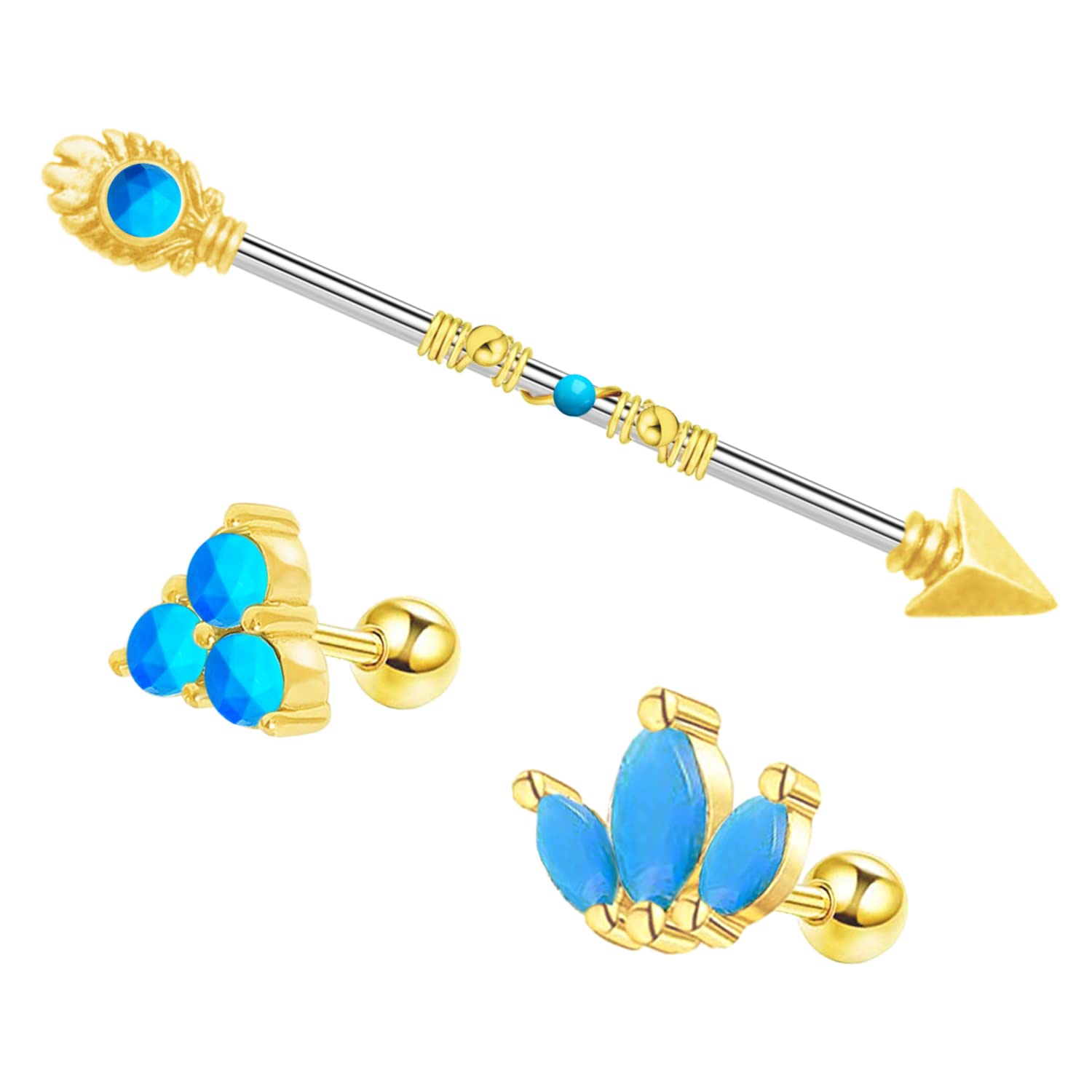 CHARM ONLINE 3PCS 14G Butterfly Flower Stainless Industrial Barbell Sparkly CZ Ear Industrial Piercing Bar for Women Men……