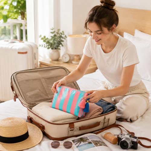 Image of MAYCREATE Striped Makeup Bag Waterproof Coated Cosmetic Pouch
