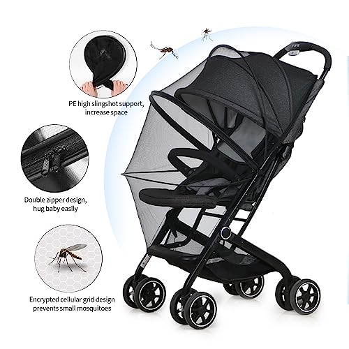 Mosquito Net for Stroller,Encrypted Stroller Mosquito Net Full Cover with Double Zipper,Breathable & Foldable Netting for Baby Cover(Black)