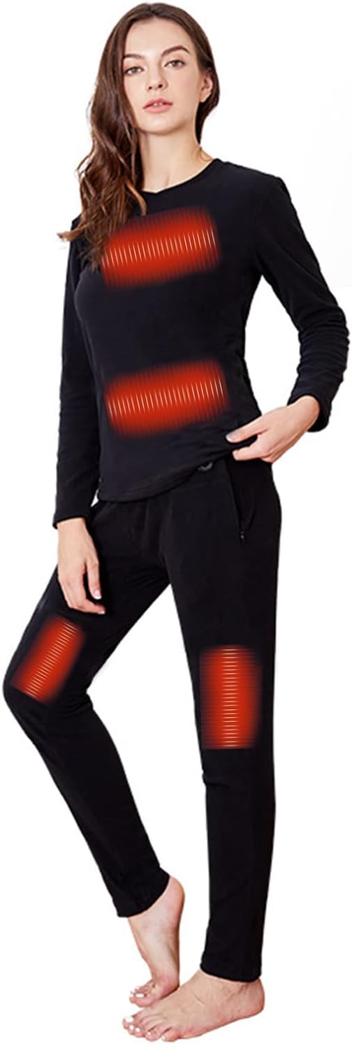 Heating Thermal Underwear Set Washable USB Electric Woman's Adjustment with Heated Baselayer Winter Outdoors Indoors