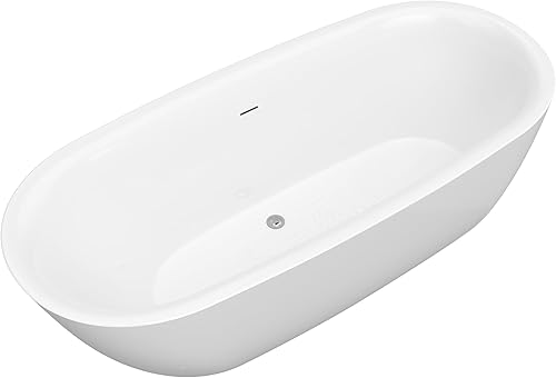 Miniatura 12 de ANZZI Bañera independiente de 67", bañera de remojo, desagüe central de acrílico, lujosa espaciosa, bañera de remojo profunda con rebosadero