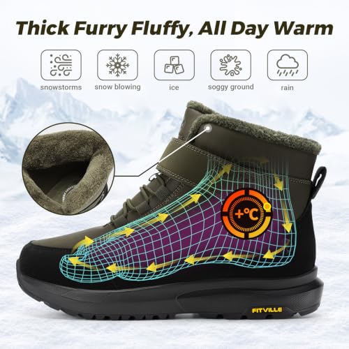 Image of FitVille Wide Width Mens Winter Boots Fur Lined Extra Wide Snow Boot Lightweight Non Slip Outdoor Mens Diabetic Shoes for Flat Feet