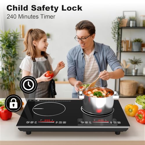 Vbgk 2 Burner Induction Hob,3600W Electric Hob 2 Burner With Knob Control,9 Power Levels, Kids Lock & Timer,Led Touch Control,Double Induction Hob - 6