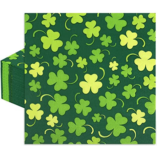 Whaline 80Pcs St. Patrick's Day Paper Napkin Disposable Luncheon Napkins Green Shamrock Clover Dinner Hand Napkins for Irish Holiday Party Supplies Table Decor