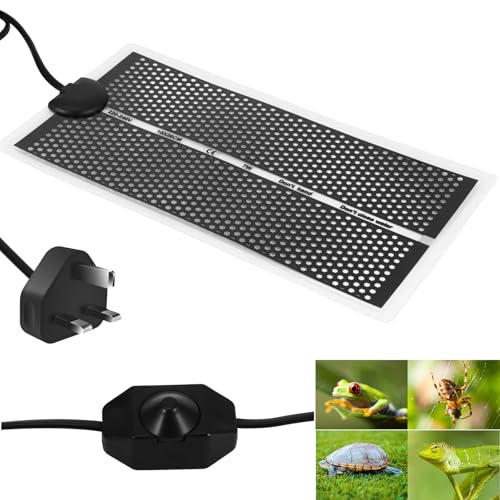 Konesky Reptile Heating Mat,Reptile Vivarium Heat Mats Heating with Temperature Adjustment, 7W Removable Under Tank Terrarium Heat Mats for Reptiles Turtle, Snake, Lizard, Gecko, Spider（5.9 * 11in）