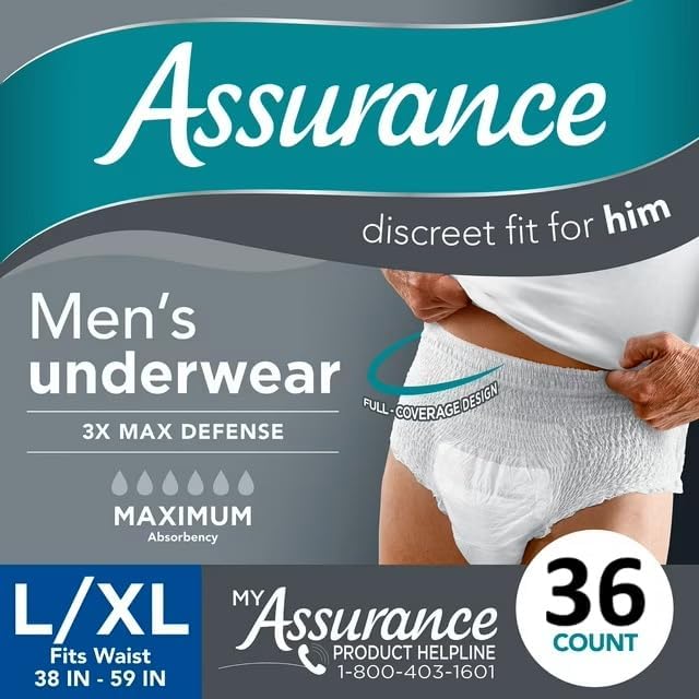 Assurance Men's Incontinence Underwear, L/XL, Maximum Absorbency (36 Count) with IncrediShop Gift Bookmark