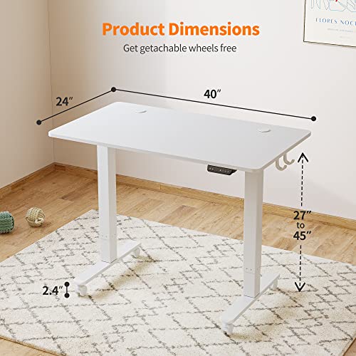 Cubiker 40 X 24 Inch Standing Desk, Stand Up Height Adjustable Home Office Electric Table, Sit Stand Desk With Splice Board, White Frame & White Desktop #TOP7