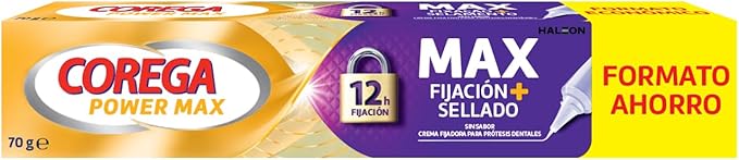 Corega Max Fixation + Sealing Cream for Dentures, Up to 12 Hours Fixation, 70 g