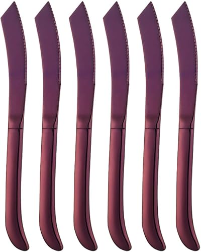 Miniatura 8 de Juego de cuchillos para carne, cuchillos de cocina de acero inoxidable dentado de alta calidad, juego de 6, aptos para lavavajillas (dorado)