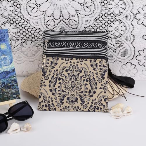 Floral Vine Print Crossbody Bag Symmetrical Intricate Design in Vintage Style for Women Sisters Teens Ideal Birthday Christmas Holiday Gift Daily Purse Travel Messenger Bag3