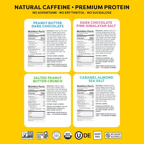 Quantum Energy Square: Energy Bar with Caffeine & 10g Protein. Delicious Healthy Snack On The Go. (Vegan, Gluten-free, Soy-free, Dairy-free) (Variety 8-Pack)