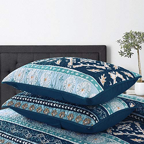 NEWLAKE Cotton Bedspread Quilt Sets-Reversible Patchwork Coverlet Set, Boho Chic Pattern,King Size