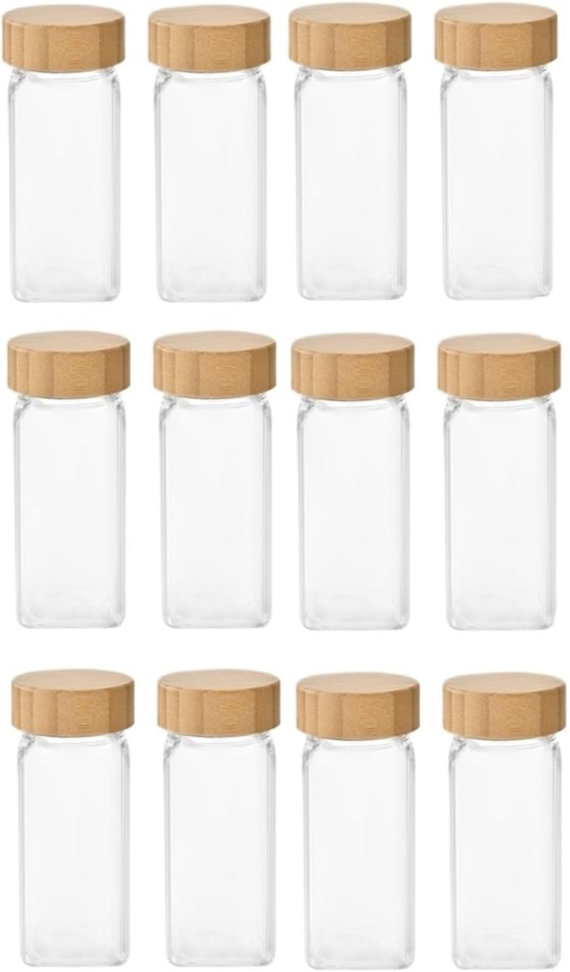 8/12/13pcs Glass Spice Jars With Bamboo Airtight Organizer Containers Seasoning 120ml Storage Bottles Kitchen Set(8pcs jars set)