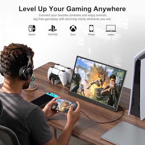 Image of Portable Monitor 14 Inch 1200P USB-C HDMI Ultra-Slim Travel Monitor with Kickstand, Compatible with Xbox, Laptop, PC, Mac Phone, PS, Swich IPS Ultra-Thin Zero Frame Gaming Monitor