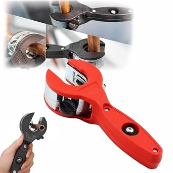 Ratcheting Tubing Cutter, 2 in 1 Close Quarters Tube Compact Cutter, Portable Ratcheting Tubing Cutter Tool for Cutting Copper, PVC, and Soft Metal Pipes Red 1pcs
