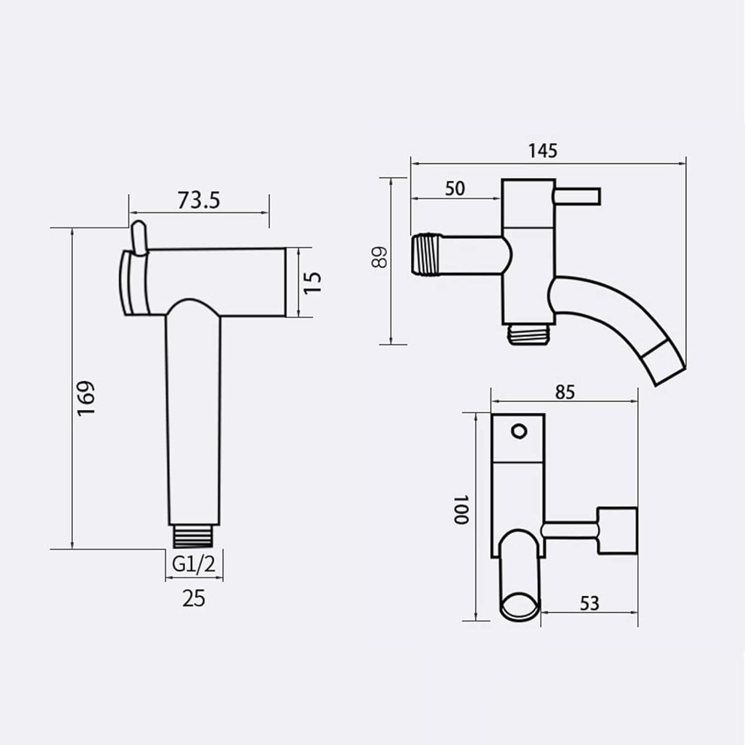 Toilet Bidet Kit Handheld Bidet Sprayer in Black - Toilet Shower Head with Hose Wall Mounted Toilet Shower — view 4