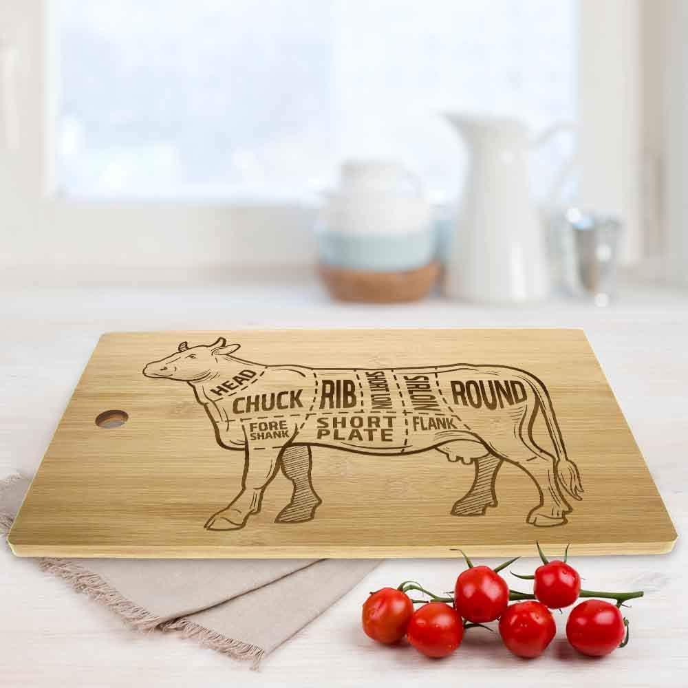 The Geeky Days Beef Meet Cuts Diagram Personalized Bamboo Chopping Board teak House Butcher Shop Kitchen Sign Decorative Wood Cutting Board for Meat Man for Kitchen
