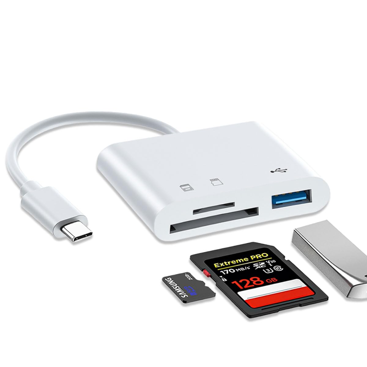USB-C a SD, lector de tarjetas de memoria micro SD, lector de tarjetas SD/TF 3 en 1 a adaptador USB-C con ranuras dobles y puerto USB 2.0, para iPhone, MacBook Air/Pro y otros dispositivos tipo C,