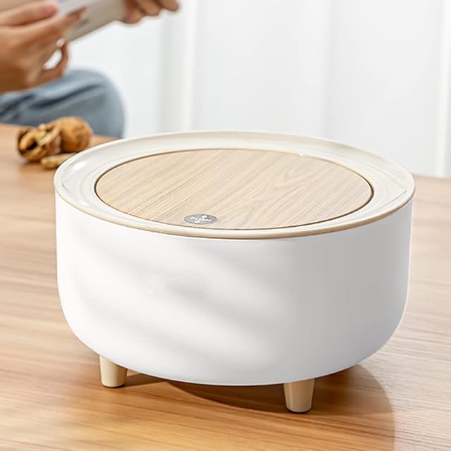 Mini Trash Can with Lid, Countertop Tiny Garbage Can Plastic Wastebaskets for Desktop, Office, Bathroom, Vanity, White