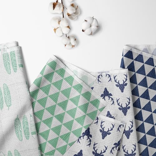 Image of Bacati - Tribal /Aztec Cotton Muslin Fabric Hooded Towels /Wash Cloths(Set of 3) (Set of 3 Wash Cloths, Feathers /Triangles Mint /Navy)