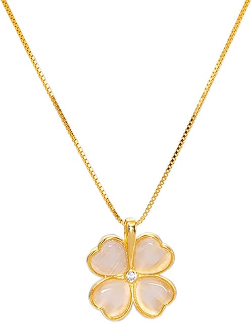 KONFEN Four Leaf Clover Necklaces, Sterling Silver Gold Pendant Necklace for Women with Zircon, 925 Silver Ladies Chain Jewellery for Mum Her Wife Girlfriend Anniversary Birthday Christmas Valentines