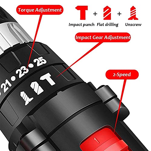 DZX Akku-Bohrschrauber, Schlagbohrer, 16,8-V-Akku-Treiber 25 + 3 Drehmomenteinstellung mit LED-Licht Multifunktions-Elektroschrauber 2-Gang-Akku, zum Bohren, Schrauben, – Bild 6