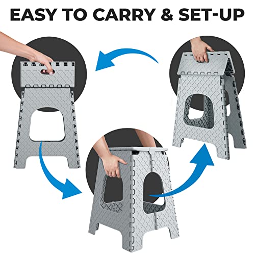 Mueller Folding Step Stool, 18 Inch Heavy Duty Step Stools For Adults And Kids, Lightweight And Portable Foldable Stool For Kitchen, Bathroom, Non-Slip And Sturdy, Holds Up To 264Lbs, Light Grey #TOP3