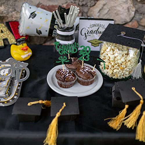 Donoter 48 Pieces Graduation Cupcake Toppers Green Glitter Class Of 2023 Diploma Congrats Grad Cupcake Picks For Graduation Party Cake Decorations #TOP4