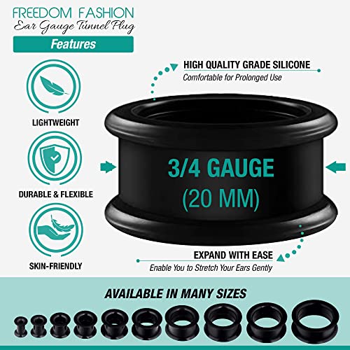 Freedom Fashion Plugues de túnel de silicone flexível com alargador duplo (vendidos por par), Silico