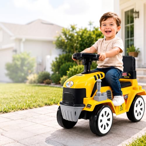 Image of Farm Tractor Ride On Toy for Kids 2-5 Years, Foot-to-Floor Manual Ride On with Comfortable Backrest, Easy-Grip Steering Wheel, Wide Wheels, Indoor & Outdoor Ride On Toy for Boys & Girls