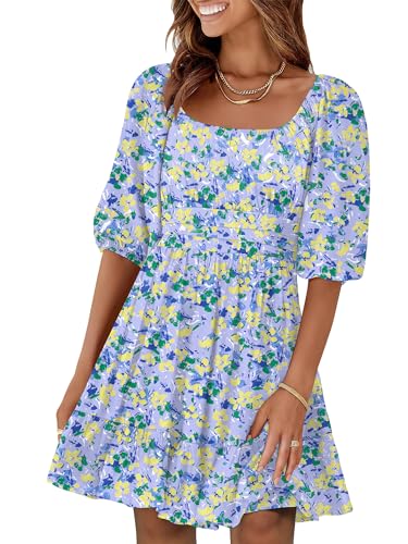 Image of ANRABESS Womens Lantern Short Sleeve Square Neck Casual Flowy Mini Dresses 2026 Holiday Summer Spring Beach Vacation Clothes