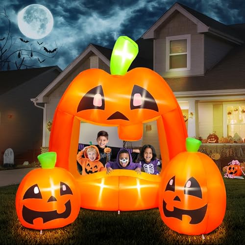 Kalolary 7ft Halloween-Aufblasbare Kürbis-Fotokabine, Aufblasbarer ausgefallener Kürbis-Fotorahmen mit integrierten LEDs… – Ansicht 1