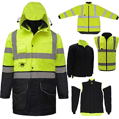 Hi Vis Two Tone Yellow Black Waterproof Thermal Safety Parka Jacket Winter Coat Reflective Workwear (M, Yellow Black)