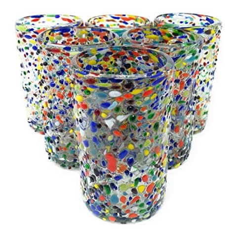 Hand Blown Mexican Confetti Rock Glasses Set Cover