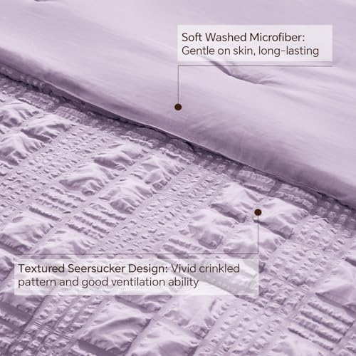 Image of BEDELITE Queen Comforter Set, Seersucker Bedding Set 3 Pieces, Lavender | All Season Use, Machine Washable, Soft and Lightweight, Ruched Comforter for Bedroom, Wrinkle-Resistant, Cozy and Stylish