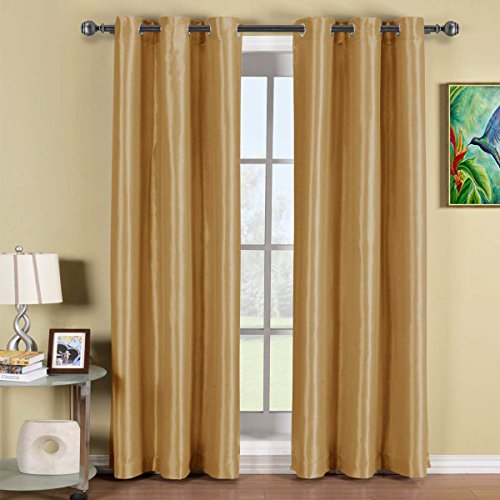 Image of JUPON Silk Blackout Curtain, Gold, 6 Feet | 3 Layers Weaving Technology, Solid Grommet Pattern, Pack of 1 Piece