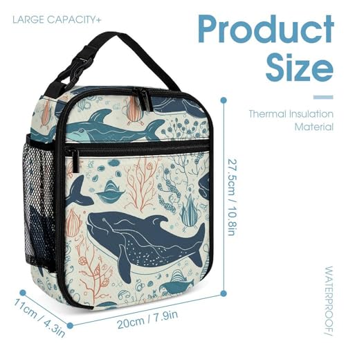 Underwater Whale Backpack Set 3 Piece, Durable Backpack Insulated Lunch Bag Portable Pencil Case for Men Women4