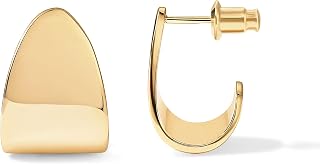 14K Gold Plated 925 Sterling Silver Posts Chunky Hoop Earrings | Statement Huggie Hoops for Women | Lightweight Gold Dome Earrings