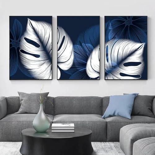 Affiches de feuilles bleues KEBIA 70x100cm, lot de 3 toiles abstraites sans cadre