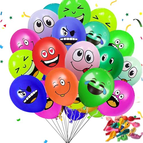 Fuantuda 20/50/100/200 Piezas Globos Emociones, 12 Pulgadas Sonrientes Globo de Látex, Globos de Látex de la Serie Emotion, Globo Sonrisa Emoji para Fiesta Cumpleaños Carnaval Deco